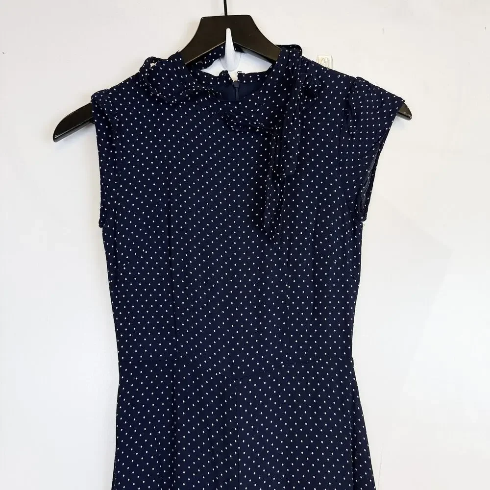 Reformation Elaine Navy Blue Polka Dot Mock Neck Wide Leg Jumpsuit - 2 - Picture 3 of 10